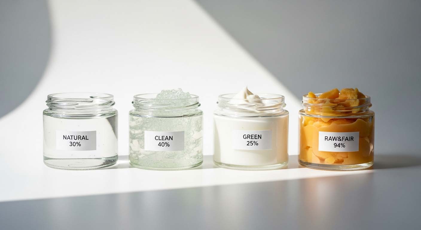 Natural = Marketing. Bio = Duur. Percentages = Eerlijk