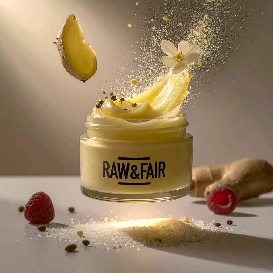 Daily Glow Butter – dagcrème met natuurlijke ingrediënten zoals gember en frambozen voor een frisse huid.